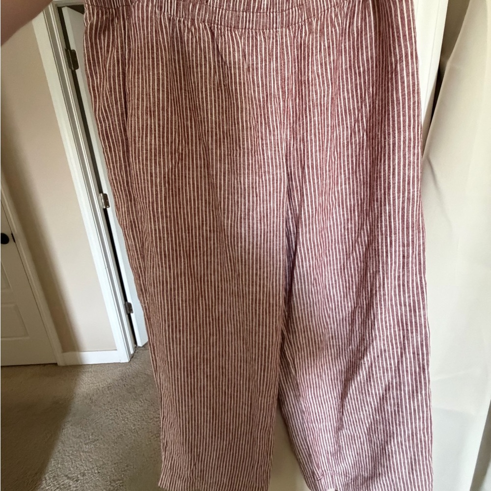 Striped Wide-Leg Linen Blend Pants - Red Stripe NWT